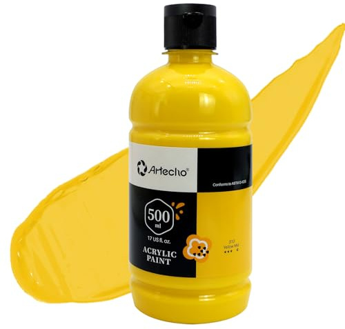 Artecho Acrylfarbe Gelb Mittel 500 ml, Wasserfest und Lichtecht, Schnell Trocknend, Acrylfarbe für Leinwand, Holz, Stoff, Handwerk, Leder und Stein.