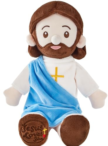 BOKUFLY Jesus Plush Doll Jesus Plushie Stuffed Toy Christian Stuff Religious for Kids Christening Easter 14.2 (Blue)