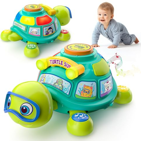 Zardali Baby Toys 6-12 Months, Musical Turtle Tummy Time Developmental Crawling Toy for 6 7 8 9 10 Months, Educational Bilingual Infant Toy 6-9-12 Months, Baby Boy Girl Birthday Gifts
