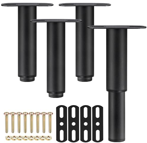 GWBPES Bed Legs, 4 PCS Bed Support Legs Adjustable Furniture Feet Black Metal Table Leg Retractable Heavy Duty Bed Center Frame Slat Support Leg for Cabinet Sofa (10-17cm)