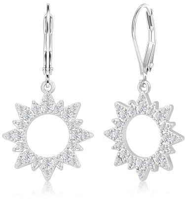 ALEXCRAFT Boucles d'Oreilles Argent 925 Post Boucles d'Oreilles Pendantes Fleur de Soleil en Zircone Cubique Bijoux Femme Design Floral Strass