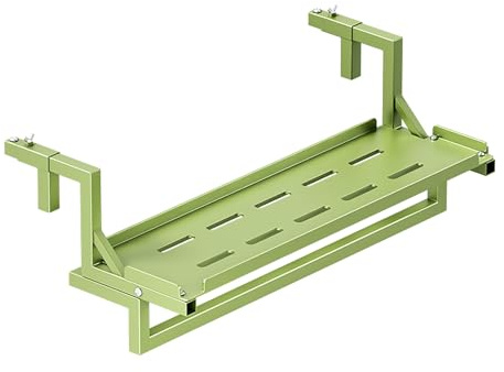 Table de balcon suspendue réglable avec porte-fleurs – Acier au carbone, 10 niveaux de réglage de la hauteur pour jardin, patio balustrade et optimisation de l'espace de terrasse