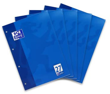 Oxford Schule Schulblock A4 liniert, Lineatur 27, 100 Seiten, kopfgeleimt, 5 Stück