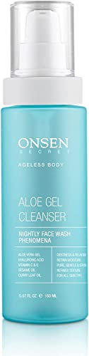 Onsen Secret Japanese Aloe Vera Face Wash - Premium Nightly Facial Cleanser for Makeup Removal, Heals Dry & Sensitive Skin, Hyaluronic Acid, Curry Leaf Oil, Vitamin C & E, Gel Cleanser - 150 ml