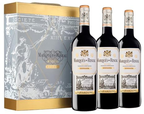 Marques De Riscal - Vino tinto Reserva Denominación de Origen Calificada Rioja, Variedad Tempranillo, 24 meses en barrica - Estuche 3 botellas x 750 ml - Total: 2250 ml
