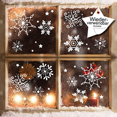 Wandtattoo-Loft Autocollants de fenêtre réutilisables avec flocons de neige et étoiles