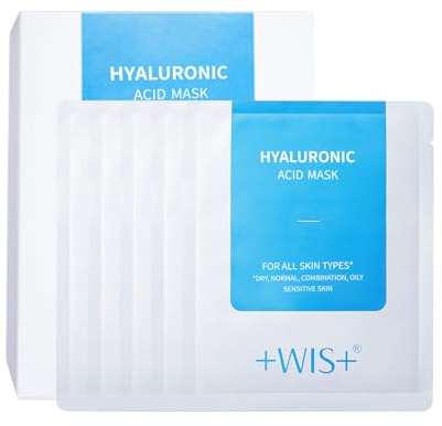 +WIS+ Hyaluronic Acid Face Mask 24 EA with Hyaluronic Acid Serum and Vitamin B5, Facial Mask for Dry Skin, Anti-Aging Mask to Plump and Repair Dehydrated Skin, Safe on Sensitive Skin,gifts for women