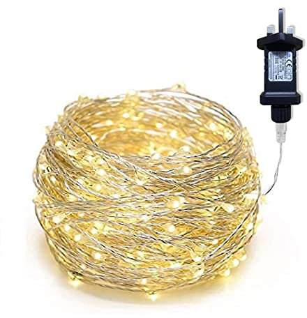 Gresonic Fairy Lights Plug in 100LED 10m/33ft Warm White Mains Powered Micro Copper Wire String Lights Waterproof Low Voltage Indoor Outdoor Decorations for Garden, Wall, Bedroom, Tree, Wedding