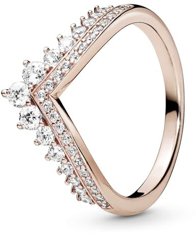 PANDORA Prinzessin-Wishbone Ring in Roségold mit 14 Karat rosévergoldete Metalllegierung und Cubic Zirkonia Steinen Timeless Collection, Größe 52