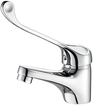 Ibergrif Bari - Bad Wasserhahn mit Medizinischem Griff, Waschtischbatterie mit Auslauf Höhe 45 mm, Chrom, Silber