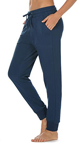 icyzone Damjoggingbyxor bomull, långa sportbyxor, lediga basplagg, sweatpants, blå, L