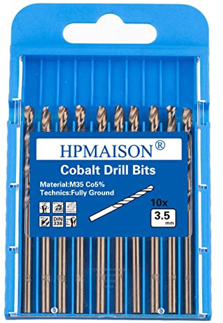 HPMAISON 10 Piezas Juego de M35 HSS Brocas de Cobalto 3.5mm Broca espiral para Acero Inoxidable, Metal, Cobre, aluminio, Plástico, Madera