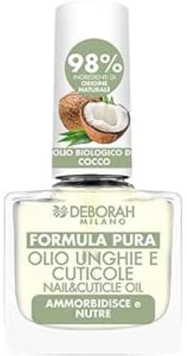 Deborah Milano - Olio Formula Pura Trattamento Unghie e Cuticole, con Ingredienti Naturali e Olio Biologico di Cocco, Nutre e Ammorbidisce la Pelle in Eccesso, 8.5 ml