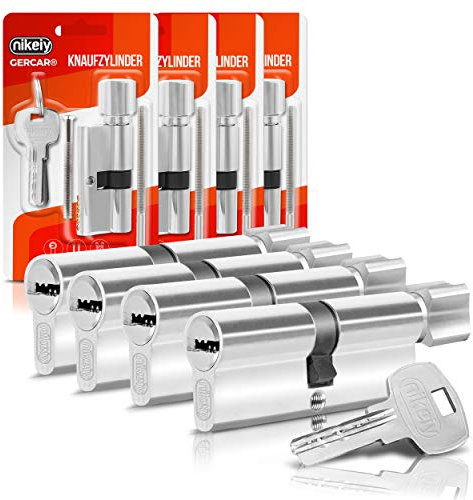 GERCAR Knaufzylinder 30/30 Schließzylinder 4er Set Gleichschließend Zylinderschloss Türschloss - inkl. 10 Schlüssel - Länge: 60 mm, A:30 B:30-4er Set