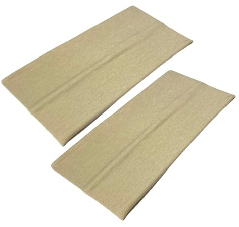 WESTEND CHOICE Extra Wide Headbands 11cm Plain Stretchy Kylie Head Band 2 Pack Unisex Bandeau Headbands for Women & Men Soft Hairbands Yoga Bandana Headband (Light brown)