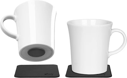 silwy® Porzellan Magnet-Henkel-Tassen (2er Set) inkl. zwei Metall-Nano-Gel-Pads BLACK - rutschfeste Camping- und Caravaningtassen, Boot- und Yachtzubehör