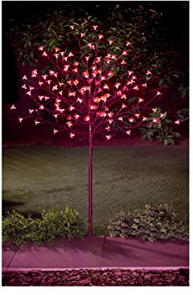 Spot on dealz® 4 FT Cherry Blossom Tree Outdoor Christmas Decorations 128 Red LED Tree Lights with Metal Flat Base Garden Ornaments for Home Xmas Display Indoor
