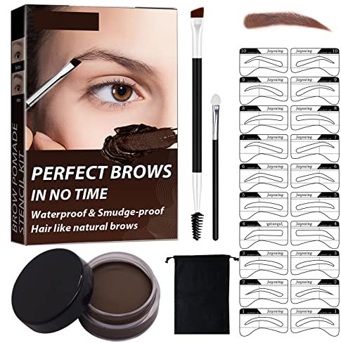 Plantilla Para Cejas,Kit Moldeador Plantilla de Cejas,Eyebrow Stamp Stencil Kit,con 2 Brochas de Punta Doble y Aplicadores de Esponja, cejas Perfectas y Naturales, a Prueba de Agua (Marrón claro)