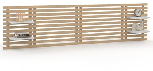 IDMarket - Testiera effetto doga 240 cm in legno chiaro e ripiani bianchi AVA