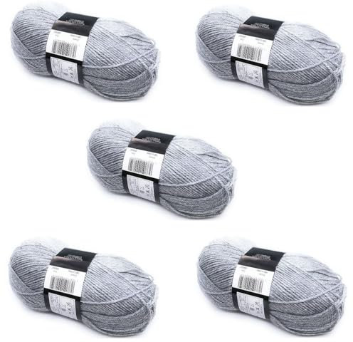 Lexicon Select Pack of 5 x 100g Balls Grey Double Knitting Wool - Light Grey