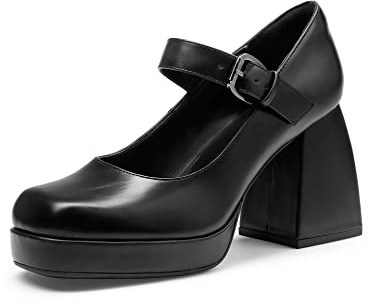 DREAM PAIRS Damen Mary Janes Pumps mit Blockabsatz, Plateau, Kleider, Brautschuhe Party,Size 37,Schwarz-Pu,SDPU2331W