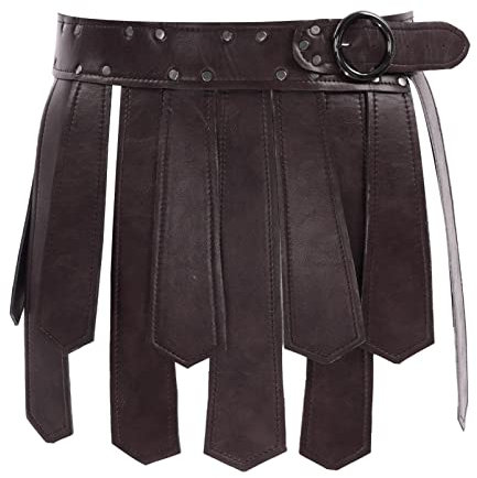 Alvivi Damen Rock PU Lederrock Gothic Punk Gladiator Rock Steampunk Minirock Römer Kämpfer Krieger Kostüm Tanzrock Party Clubwear Braun Einheitsgröße