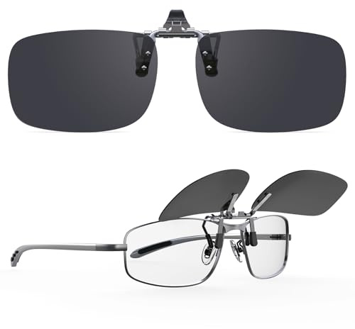 Goiteia Polarised Flip up Clip on Sunglasses Mens Women-Durable Wide Steel Clip for One-Handed Driving Use-Upgraded No Blue Glare