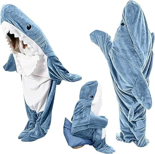 TBGENIUS Shark Blanket Onesie Shark Hoodie for Adults and Kids, Cozy Flannel Shark Costume Shark Sleeping Bag