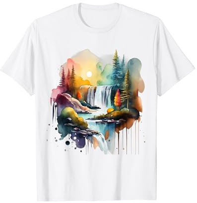 Indian Sun Backdrop: Abstract Watercolor Waterfalls T-Shirt