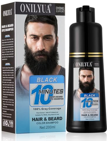 Onilyua Men's 3 in 1 Black Beard Dye Shampoo, Simpler Color for Men's Beard & Mustaches, Long Lasting Gray Reducing 200 ml