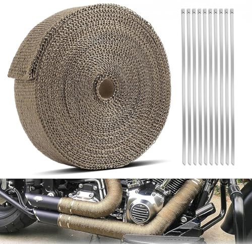 GEARLEADER 20M*5CM Car Exhaust Wrap Roll Titanium for Car Motorcycle Exhaust Manifold Downpipe Heat Wrap Roll Heat Shield Tape + 10Pcs Stainless Ties