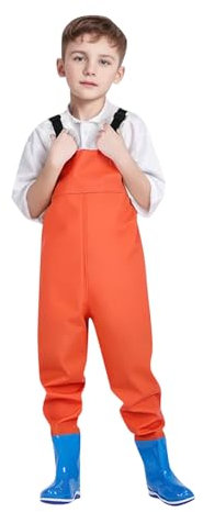 Kinderwathose, Wathose für Kinder Jungen Mädchen, Wathose Kinder Wasserdicht Regenhose mit Stiefeln, Junior HosenträgerMatschhose Regenstiefel rutschfeste Sohle Gummistiefel für (Yellow, 28)