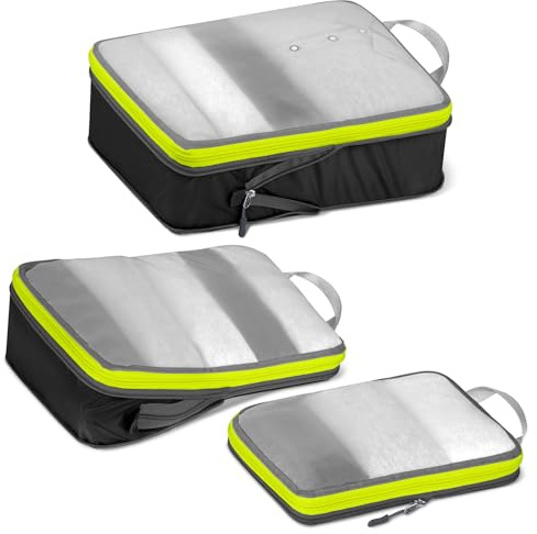 Cipway Bolsas Compresion Viaje, Malla Ligero Bolsas de Viaje Organizador para la Mochila Maletas de Almacenamiento en el Hogar(Negro, 3 Unidades)