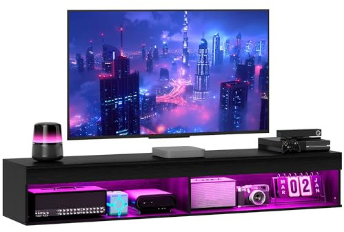 HOMCOM Mobile Porta TV fino 75 Sospeso con Luci LED 16 Colori e Modalità Regolabile con Telecomando, Mobile TV Sospeso in Legno, 180x40x30 cm, Nero