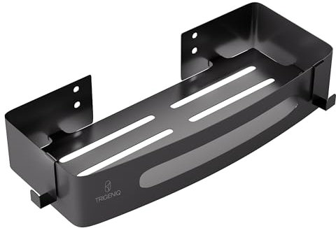 TRIGENIQ Mensola Doccia Senza Foratura XXL - Mensola Doccia Acciaio Inox Premium - Mensole Bagno con Rapido Drenaggio e Adesivo Molto Resistente (Nero)