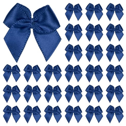 M METERXITY 50-Pezzi Mini Fiocco di Nastro Artigianale 2,5x2,5cm Nastro di Raso a Quadretti Boutique per Artigianato Fai da Te/Borse Regalo/Matrimonio/Compleanno/Festa/Natale [Blu Navy]