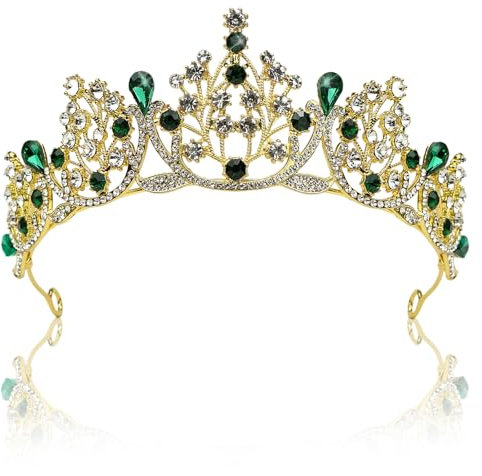 Erzekrim Kristall Tiara Kristallkrone Strass Krone Krone Braut Diadem geburtstag tiara Hochzeit Diadem Barock Stirnband für Frauen Braut Königin Prinzessin Prom Hochzeit Weihnachten (Grün)