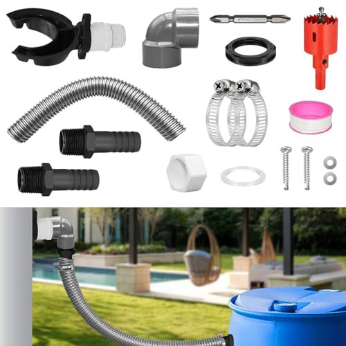 Recuperateur D Eau de Pluie Ø 70-110mm, Collecteur Eau de Pluie, Ensemble Tuyau de Descente Avec Raccord Tonneau Eau Pluie, Accessoires D'Installation, Tuyau de 100 CM