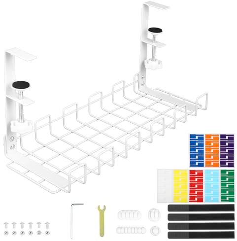 Gestion de câbles bureau - chemin de câble, passage de câbles sans perçage, bac à câbles 40x15x17,5 cm - conduit métallique avec pince - plateau bureau pour home office et bureau