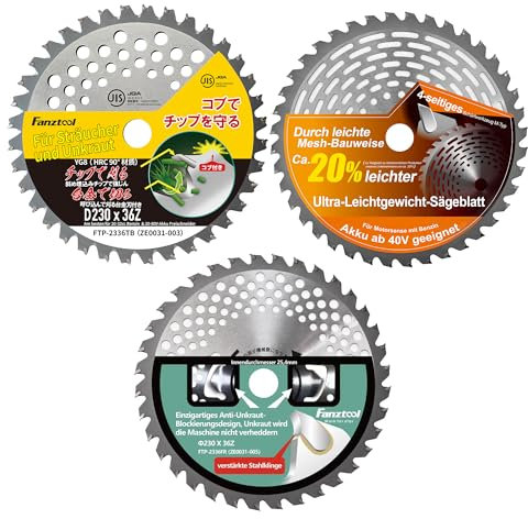 FANZTOOL 23 cm Kreissägeblatt-Set mit Zahnschutz für Freischneider – Ersatzmesser für Akku- und Benzin-Rasentrimmer sowie Freischneider, ideal für Mäharbeiten(36Z/ 36Z Ultra-Leicht/ 36Z-TB)