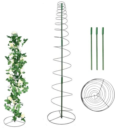 Enrejado de jardín al Aire Libre, Marco para Plantas trepadoras, pirámide, Marco de Soporte en Espiral, Altura Ajustable, Metal Recubierto de Polietileno, Impermeable, Ahorro de Espacio