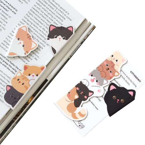 5pcs Magnetic Bookmark, Funny Peeping Cat Book Marker Clip for Teachers, Students, Book Lovers Gifts, Printing on 2 Side
