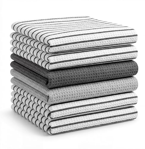 BOSKIMO Paños de Cocina Algodón Premium – Pack de 6 Trapos de Cocina Microfibra y Rizo, Trapos Cocina Algodón Absorbentes, Paños de Limpieza Aura Silver