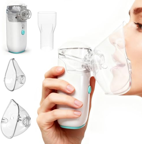 Nebulizador bebe & adultos, Nebulizador portatil para uso doméstico y de viaje con 2 mascarillas y boquilla, nebulizador niños y adultos con función de carga（Blanco）