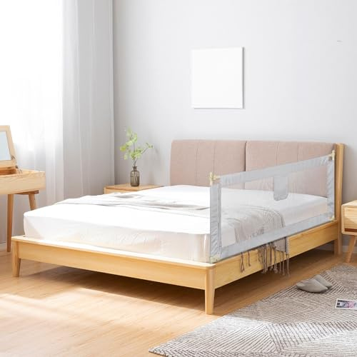 Barrière de lit Bébé, Portable Bed Rail, Anti-Chute Barriere de Securite Enfant Lit Hauteurs Réglables Rail de Lit de Sécurité avec Protection pour Tout-Petits, bébés et Enfants-1,5 m - gris foncé