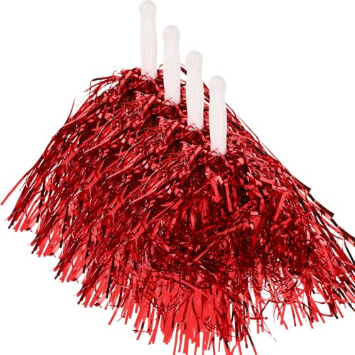 OFFSCH 24 Piezas Pompones de Animadora Lámina Metálica Reutilizables para Deportes Danza Fiesta Pompones Cheerleading Poms con Mango para Eventos Escolares y Celebraciones