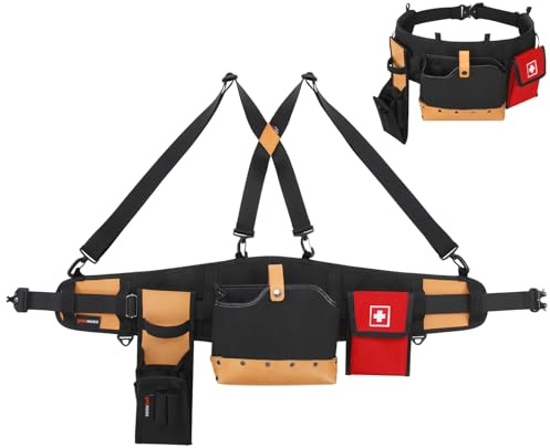 YARDMARIS Leather Logging Belt Kit, Veg-Tan Leather Loggers Tool Belt with Felling Wedge Pouch and Axe Bag, Adjustable Logging Belt with Suspenders for Men and Women Waist sizes 35-50