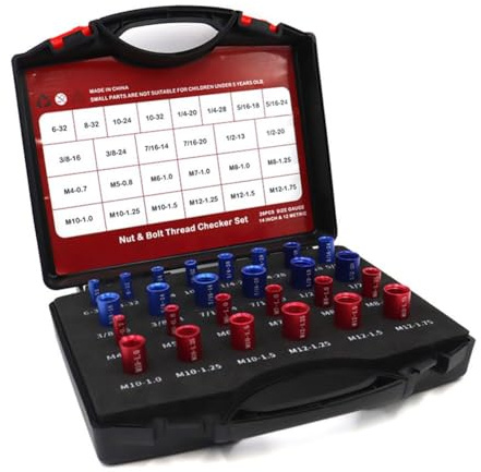 Lot de 26 jauges de filetage métriques impériales avec kit d'identification d'écrous de 44 pièces - Outil de mesure de filetage en aluminium pour identification du pas en vrac et du robinet
