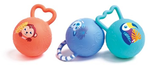 LUDI – Set di 3 sonagli a Sfera – Palline morbide testurizzate con Campanellino – Stimola motoria e risveglio sensoriale – 100% PVC – a Partire da 3 Mesi