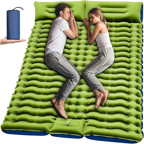 Yuzonc Tapis de Camping Gonflable Double épais, Matelas Ultra-léger pour Deux Personnes, équipé de Pompe à Pied et Oreiller, pour randonnée, Tente et activités extérieures